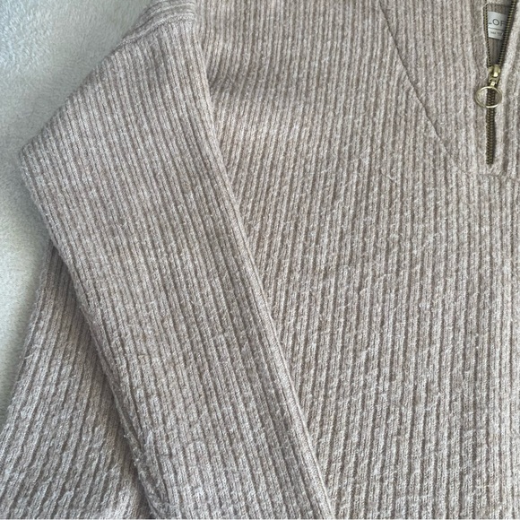 LOFT Cream Ribbed Quarter-Zip Sweater - Picture 5 of 9